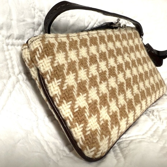 Coach Hamptons Vintage Mini Bag Y2K Brown Houndstooth Wool & Suede Turnlock - Picture 3 of 16